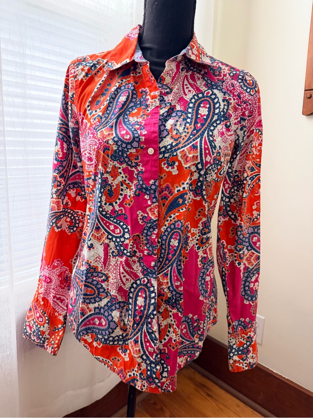 Tommy Hilfiger Vibrant Pink Orange Paisley Button-Down Shirt